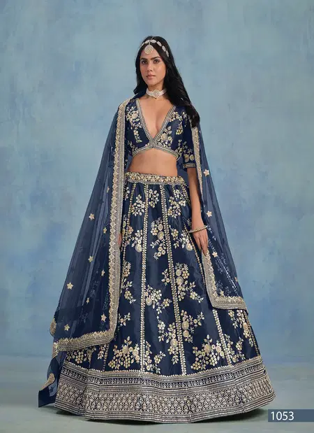 Navy Colour Sheilja By Mehvish Art Silk Designer Lehenga Choli Wholesale Online